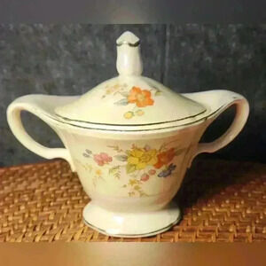 Edwin M. Knowles China Co. SEMI VITREOUS 43-8 Made in U.S.A. Floral Sugar Bowl